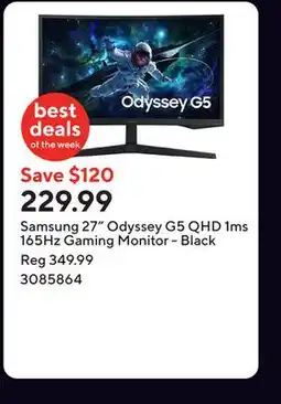 Staples Samsung 27 Odyssey G5 QHD 1ms 165Hz Gaming Monitor - Black offer