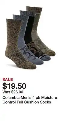 Mark's Columbia Men's 4 pk Moisture Control Full Cushion Socks offer