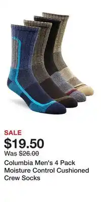 Mark's Columbia Men's 4 Pack Moisture Control Cushioned Crew Socks offer