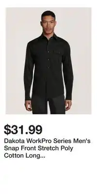 Mark's Dakota WorkPro Series Men's Snap Front Stretch Poly Cotton Long Sleeve Work Shirt offer