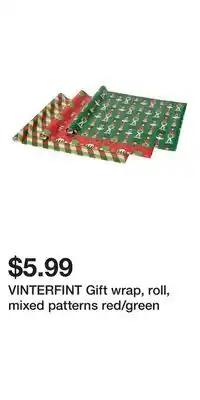 IKEA VINTERFINT Gift wrap, roll, mixed patterns red/green offer