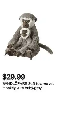 IKEA SANDLÖPARE Soft toy, vervet monkey with baby/gray offer