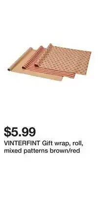 IKEA VINTERFINT Gift wrap, roll, mixed patterns brown/red offer