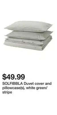 IKEA SOLFIBBLA Duvet cover and pillowcase(s), white green/stripe offer