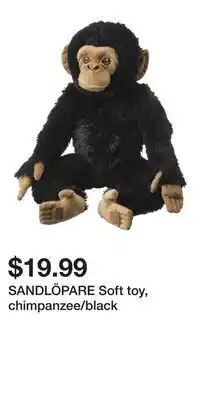 IKEA SANDLÖPARE Soft toy, chimpanzee/black offer