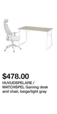 IKEA HUVUDSPELARE / MATCHSPEL Gaming desk and chair, beige/light gray offer