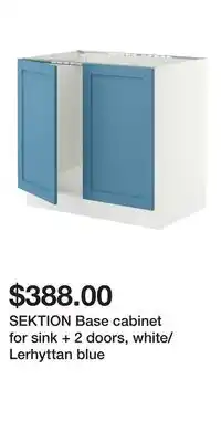 IKEA SEKTION Base cabinet for sink + 2 doors, white/Lerhyttan blue offer