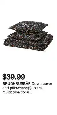 IKEA BRUDKRUSBÄR Duvet cover and pillowcase(s), black multicolor/floral pattern offer