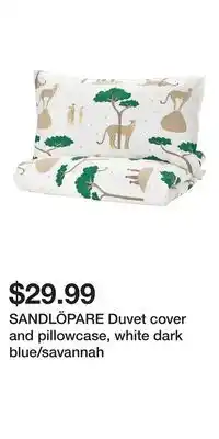 IKEA SANDLÖPARE Duvet cover and pillowcase, white dark blue/savannah offer