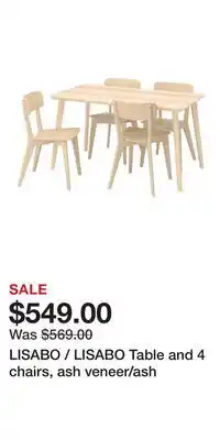 IKEA LISABO / LISABO Table and 4 chairs, ash veneer/ash offer