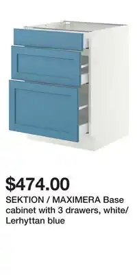IKEA SEKTION / MAXIMERA Base cabinet with 3 drawers, white/Lerhyttan blue offer