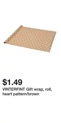 IKEA VINTERFINT Gift wrap, roll, heart pattern/brown offer