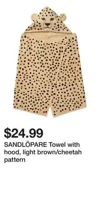 IKEA SANDLÖPARE Towel with hood, light brown/cheetah pattern offer