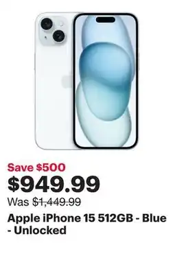 Best Buy Apple iPhone 15 512GB - Blue - Unlocked offer