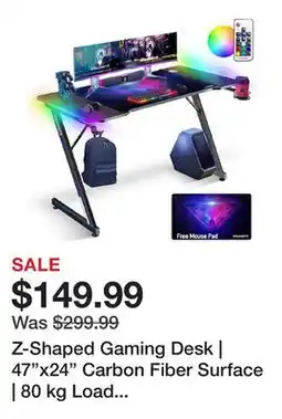 TSC Stores Z-Shaped Gaming Desk | 47x24 Carbon Fiber Surface | 80 kg Load Capacity | Cup Holder offer