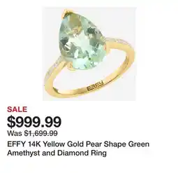 TSC Stores EFFY 14K Yellow Gold Pear Shape Green Amethyst and Diamond Ring offer