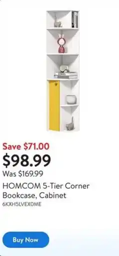 Walmart HOMCOM 5-Tier Corner Bookcase, Cabinet offer