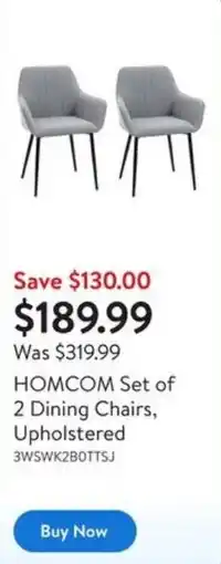 Walmart HOMCOM Set of 2 Dining Chairs, Upholstered offer