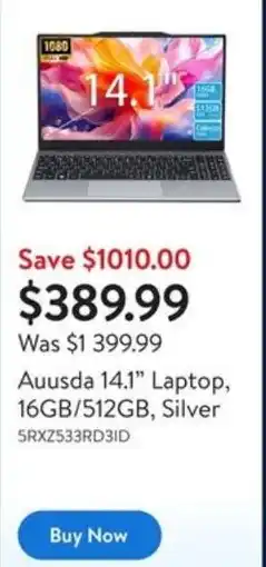 Walmart Auusda 14.1" Laptop, 16GB/512GB, Silver offer