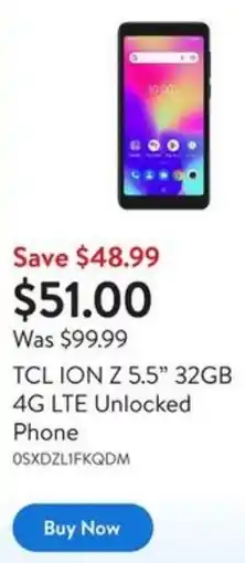 Walmart TCL ION Z 5.5" 32GB 4G LTE Unlocked Phone offer