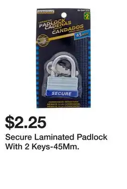 Dollarama Secure Laminated Padlock With 2 Keys-45Mm offer