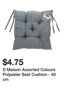 Dollarama D Maison Assorted Colours Polyester Seat Cushion - 40 cm offer