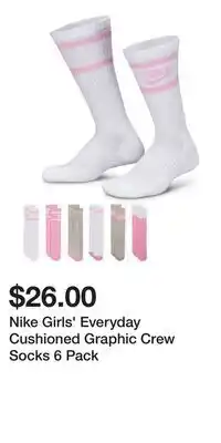Sport Chek Nike Girls' Everyday Cushioned Graphic Crew Socks 6 Pack offer