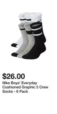 Sport Chek Nike Boys' Everyday Cushioned Graphic 2 Crew Socks - 6 Pack offer