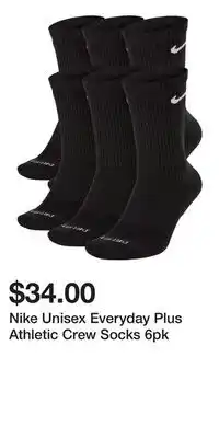 Sport Chek Nike Unisex Everyday Plus Athletic Crew Socks 6pk offer