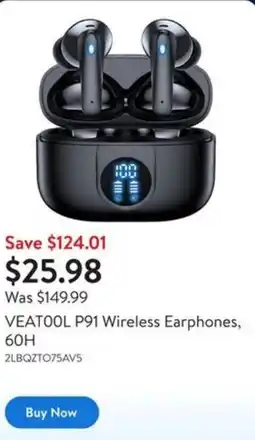 Walmart VEATOOL P91 Wireless Earphones, 60H offer