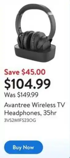 Walmart Avantree Wireless TV Headphones, 35hr offer