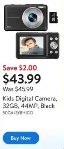 Walmart Kids Digital Camera, 32GB, 44MP, Black offer