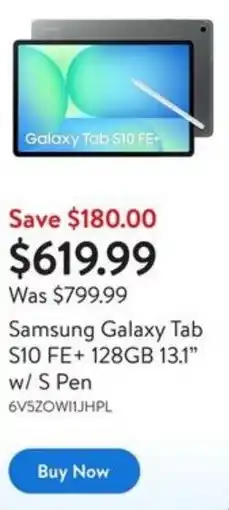 Walmart Samsung Galaxy Tab S10 FE+ 128GB 13.1" w/ S Pen offer