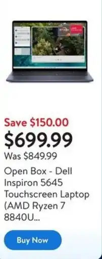 Walmart Open Box - Dell Inspiron 5645 Touchscreen Laptop (AMD Ryzen 7 8840U... offer