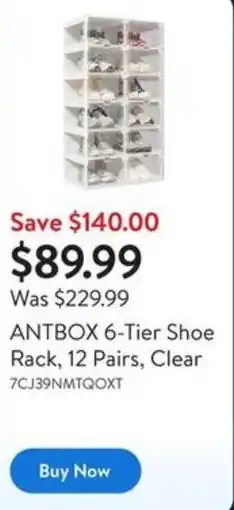 Walmart ANTBOX 6-Tier Shoe Rack, 12 Pairs, Clear offer