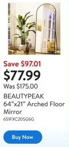 Walmart BEAUTYPEAK 64"x21" Arched Floor Mirror offer