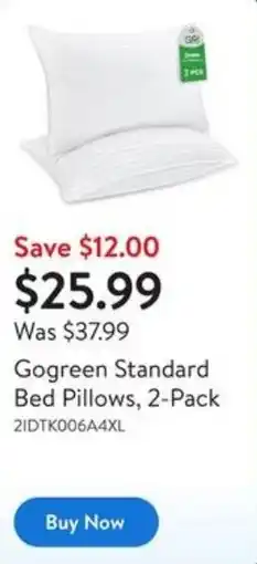 Walmart Gogreen Standard Bed Pillows offer