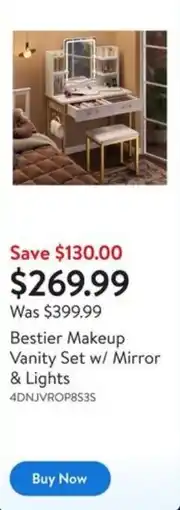 Walmart Bestier Makeup Vanity Set w/ Mirror & Lights offer