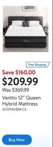 Walmart Vantto Queen Hybrid Mattress offer