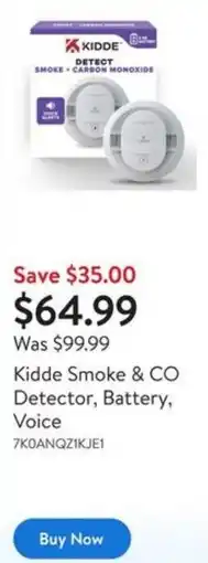 Walmart Kidde Smoke & CO Detector, Battery, Voice offer