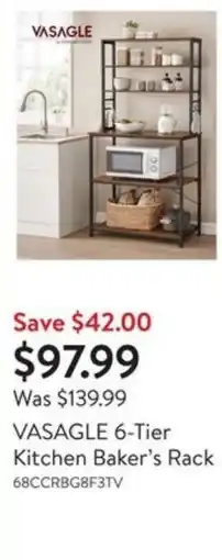 Walmart VASAGLE 6-Tier Kitchen Baker's Rack offer