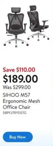 Walmart SIHOO M57 Ergonomic Mesh Office Chair offer