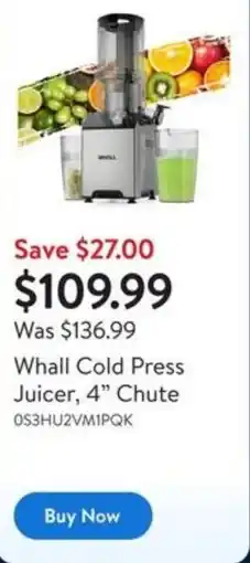 Walmart Whall Cold Press Juicer, 4" Chute offer