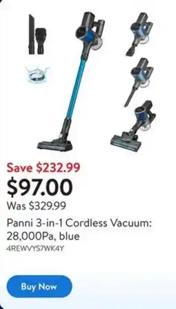 Walmart Panni 3-in-1 Cordless Vacuum: 28,000Pa, blue offer
