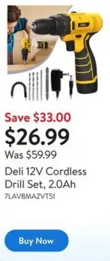 Walmart Deli 12V Cordless Drill Set, 2.0Ah offer