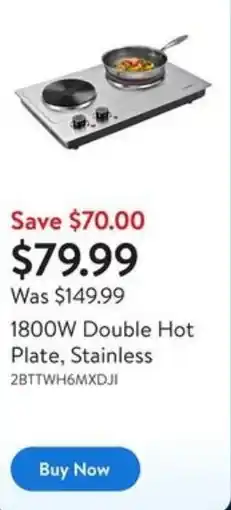 Walmart 1800W Double Hot Plate, Stainless offer