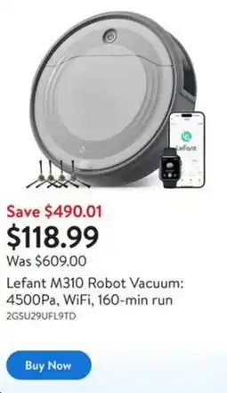 Walmart Lefant M310 Robot Vacuum: 4500Pa, WiFi, 160-min run offer