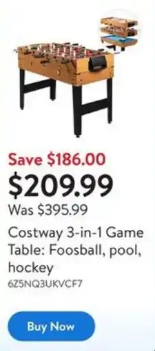 Walmart Costway 3-in-1 Game Table: Foosball, pool, hockey offer
