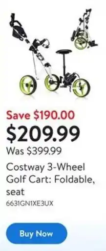 Walmart Costway 3-Wheel Golf Cart: Foldable, seat offer