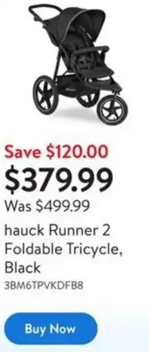 Walmart hauck Runner 2 Foldable Tricycle, Black offer